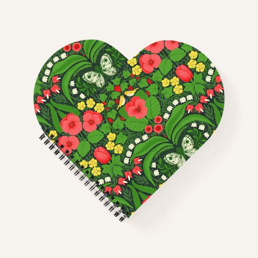 Carnet Pansies rouges, oiseaux et papillons (Devant)