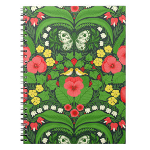 Carnet Pansies rouges, oiseaux et papillons