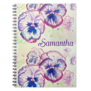 Carnet Pansy Panies Purple Fleurs Florales Aquarelle Nom