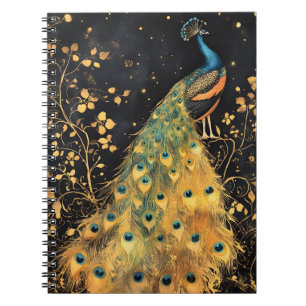 Carnet paon avec un plumage bleu et or vibrant