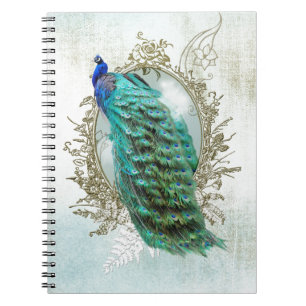 Carnet paon beau turquoise vintage shabby oiseau