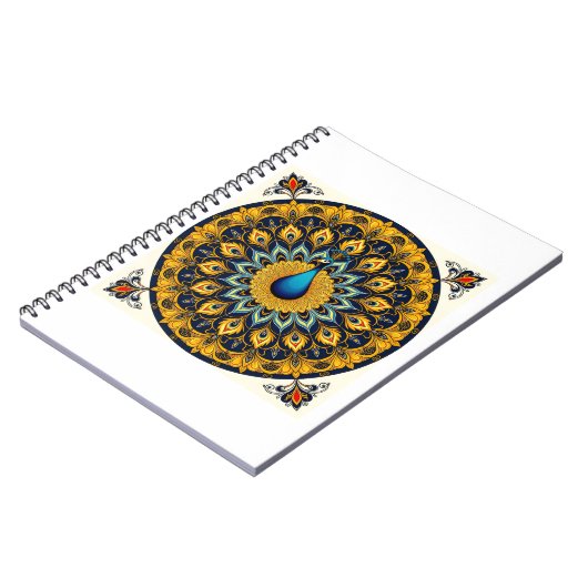 Carnet Paon décoratif sur fond blanc (Côté gauche)