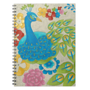 Carnet Paon et fleurs colorés