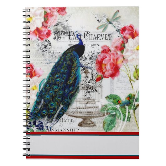 Carnet Paon et roses (Devant)