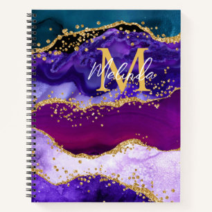 Carnet Paon Violet et Bleu Faux Paillettes Agate