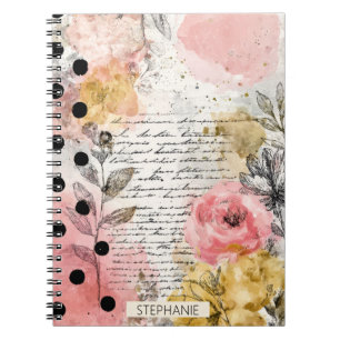 Carnet Papeterie Florale Aquarelle Vintage à Points (5)