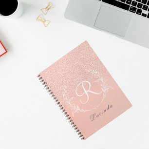 Carnet Papier à lettres élégant rose or pailleté monogram