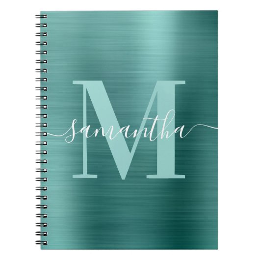 Carnet Papier à lettres Monogramme Aqua Sarcelle Brillant (Devant)