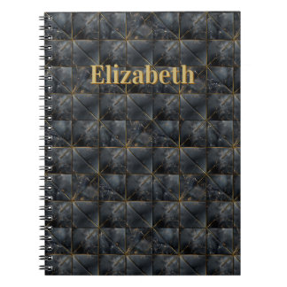 Carnet Papier à motif de carreaux d'Onyx noir Nom Monogra