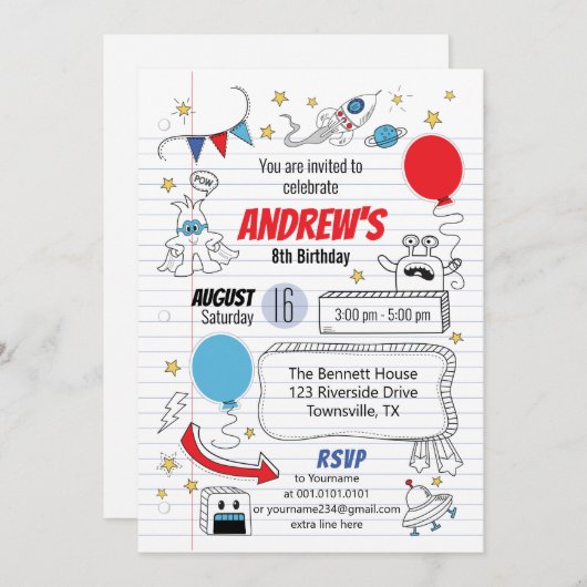 Carnet papier Anniversaire Fête Invitation (Devant / Derrière)