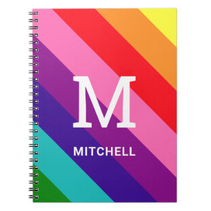 Carnet Papier arc-en-ciel 8 bandes Monogramme Nom Fierté