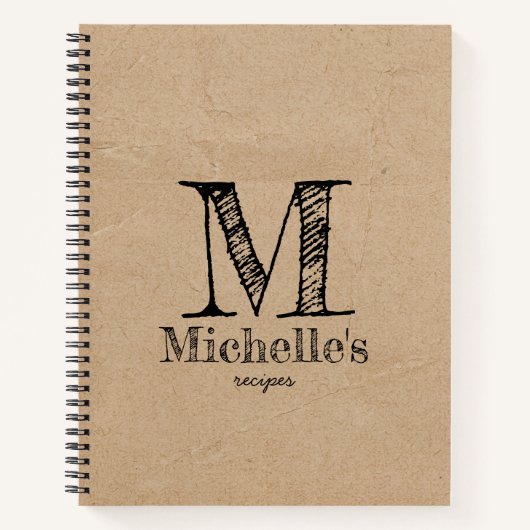 Carnet Papier Brown Rustique Kraft Look Recettes de monog (Devant)