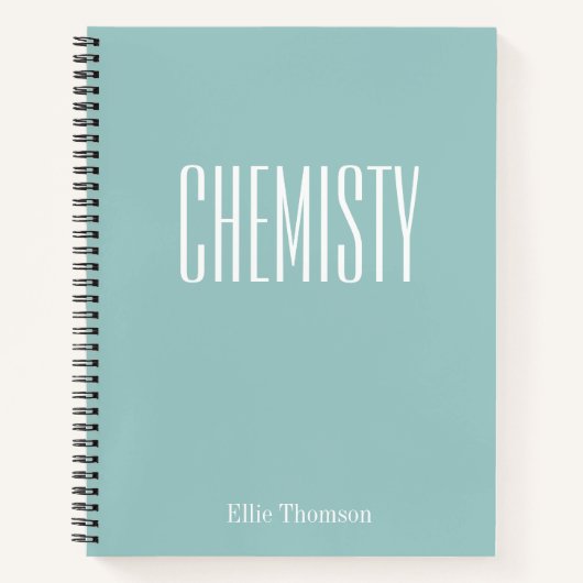 Carnet Papier chimie vierge et ligné bleu aqua nom (Devant)