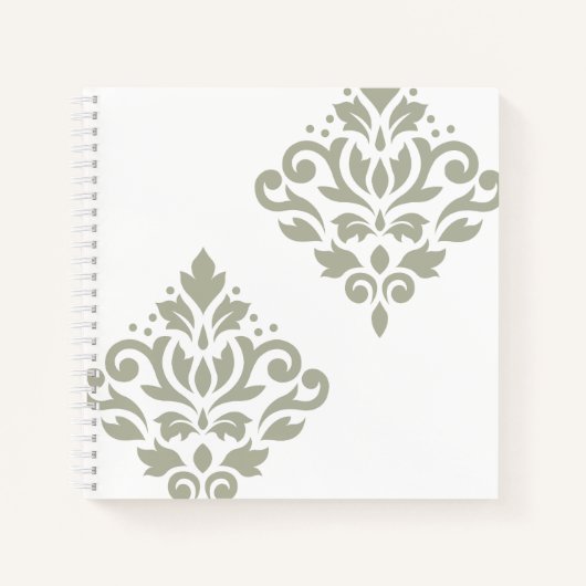 Carnet Papier Damassé Art I Vert sur Blanc (Devant)