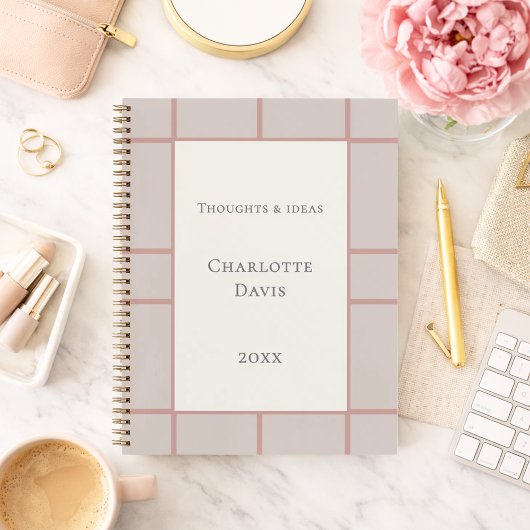 Carnet Papier de bureau à motif quadrillé rose taupe ivoi