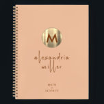 Carnet Papier de mathématiques et de sciences de la pêche<br><div class="desc">Ce carnet personnalisé comprend une couverture pêche avec un monogramme d'or brossé avec nom de script et le sujet "mathématiques science" imprimé en caractères simples et élégants dans les tiers inférieurs. Les pages intérieures sont revêtues de papier graphique, parfait pour prendre des notes, esquisser des diagrammes ou résoudre des équations....</div>