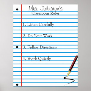 Carnet Papier École Règles de classe Poster