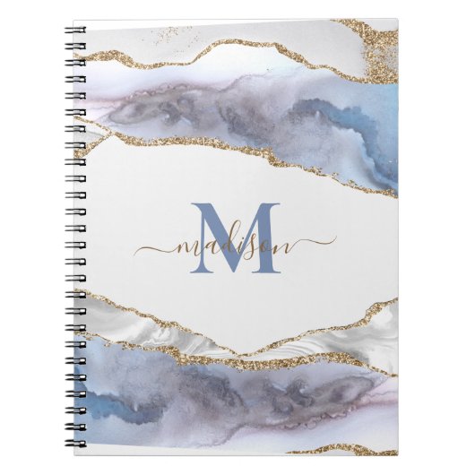 Carnet Papier élégant géode agate monogrammé paillettes d (Devant)
