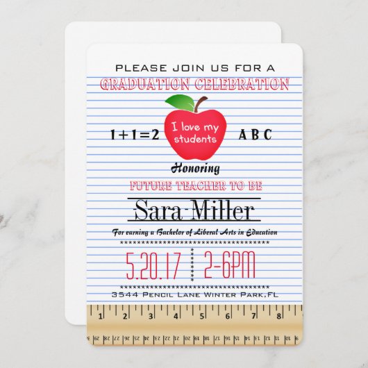 Carnet Papier Enseignant Graduation Invitation (Devant / Derrière)