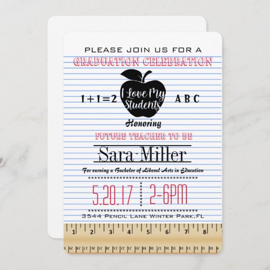 Carnet Papier Enseignant Graduation Invitation (Devant / Derrière)