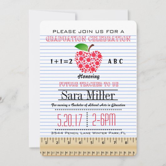 Carnet Papier Enseignant Graduation Invitation (Devant)