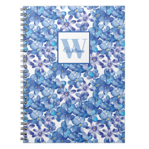 Carnet Papier floral bleu monogrammé 