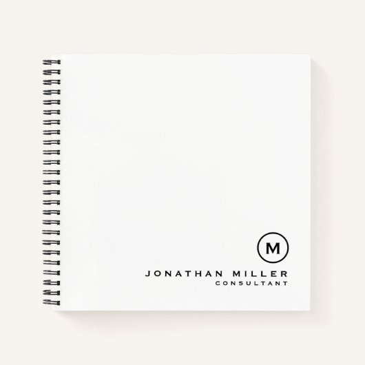 Carnet Papier graphique Carré Monogramme blanc minimal (Devant)