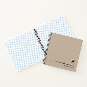 Carnet Papier graphique en monogramme or de lin moderne