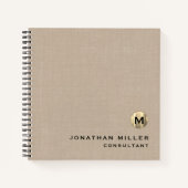 Carnet Papier graphique en monogramme or de lin moderne (Devant)