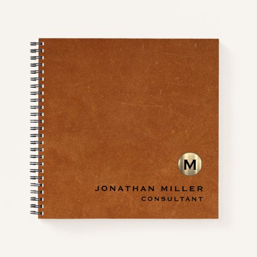 Carnet Papier graphique en monogramme or en cuir Brown (Devant)