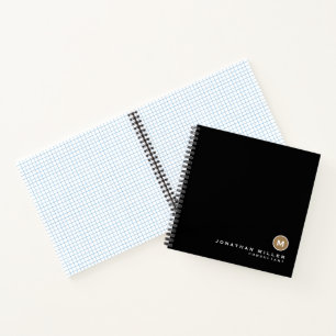 Carnet Papier graphique monogramme en or noir minimal