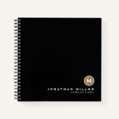 Carnet Papier graphique monogramme en or noir minimal (Devant)