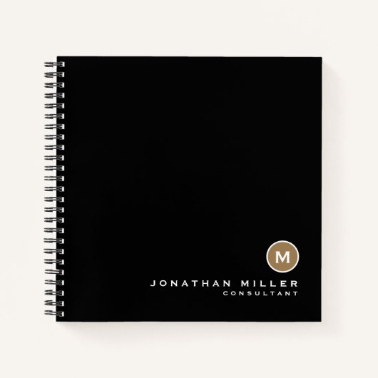 Carnet Papier graphique monogramme en or noir minimal (Devant)