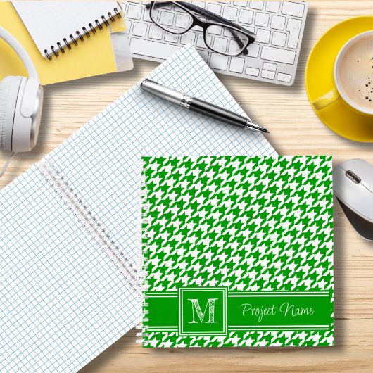 Carnet Papier graphique Monogrammé Green Houndstooth