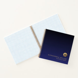 Carnet Papier graphique Monogramme Or Luxe Moderne Marine