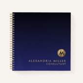 Carnet Papier graphique Monogramme Or Luxe Moderne Marine (Devant)