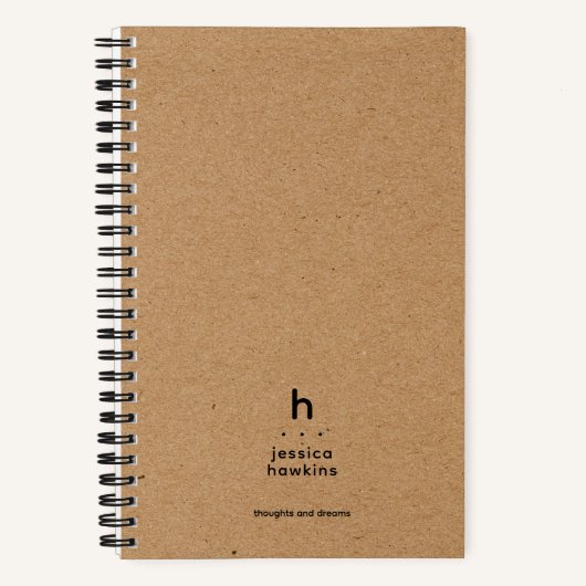 Carnet Papier Kraft Brun Branché Monogramme Arrondi Moder (Recto)