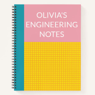 Carnet Papier millimétré rose à nom personnalisé pour l'i