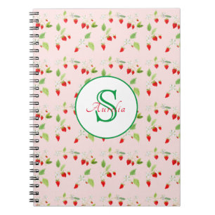 Carnet Papier Monogramme à Motif de Fleur de Fraisier Aqu