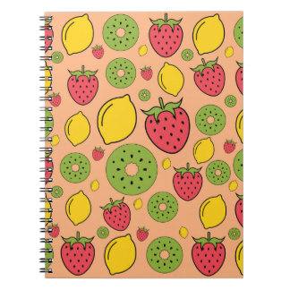 Carnet Papier peint de fruits : fraises, citrons, kiwis.