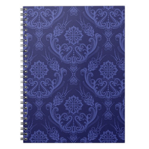 Carnet Papier peint floral bleu de luxe de damassé