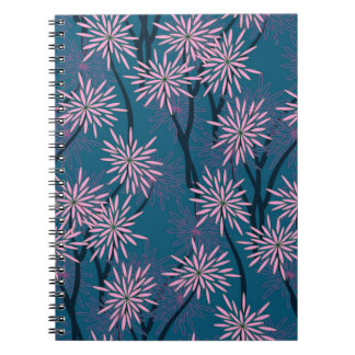Carnet Papier peint floral : bleu marine asiatique, rose.