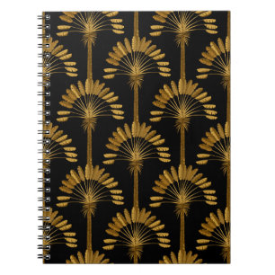 Carnet Papier peint or et noir avec motif floral dans