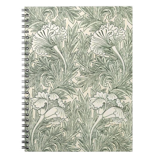 Carnet Papier peint tulipe classique vert de William Morr (Devant)