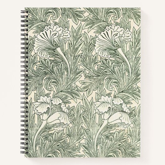 Carnet Papier peint tulipe classique vert de William Morr (Devant)