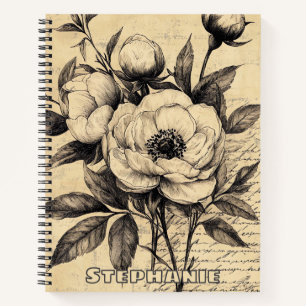 Carnet Papier Vieilli Fleuriste Brun Vintage