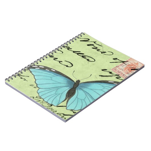 Carnet Papillon à ailes bleues sur carte postale Turquois (Côté gauche)