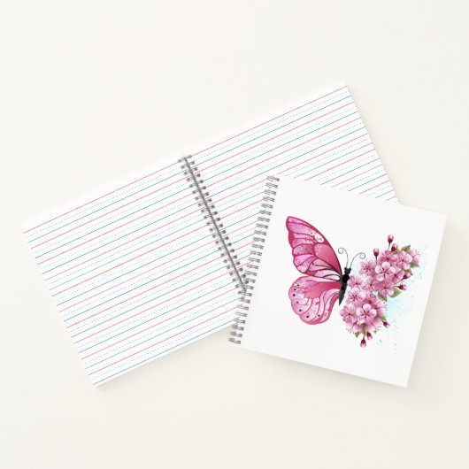 Carnet Papillon à fleurs avec Sakura rose (Intérieur)