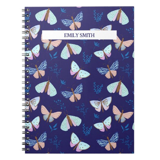 Carnet papillon à motif bleu avec accent rose (Devant)