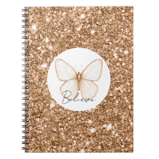 Carnet Papillon blanc pailleté de faux or (Devant)